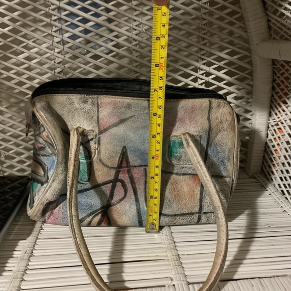 Vintage 80s hand painted Botany Hand bag satchel - Picture 5 of 10